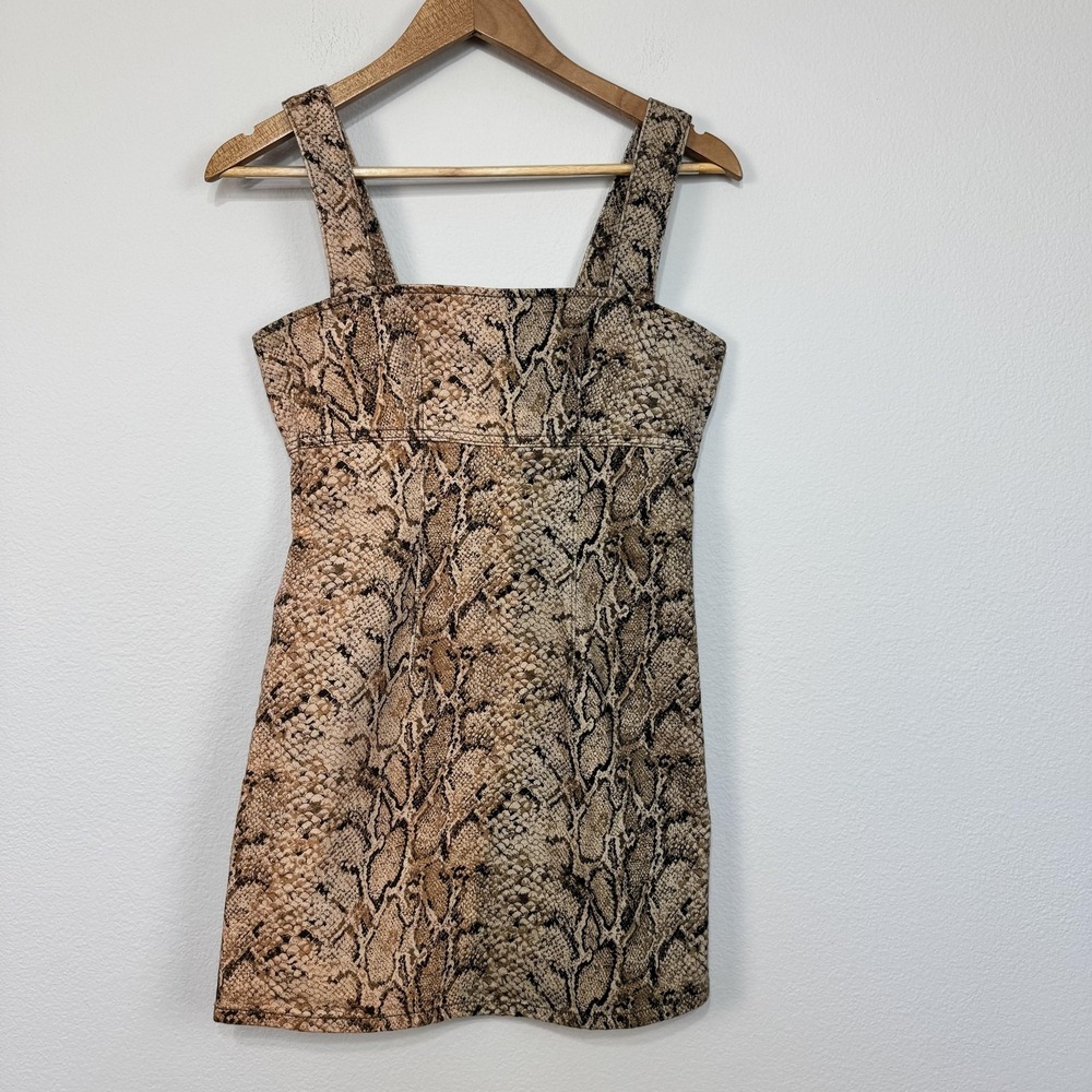 Reformation Jeans Lizzie Dress Women's 0 Brown‎ Snake Print Denim Mini Animal
